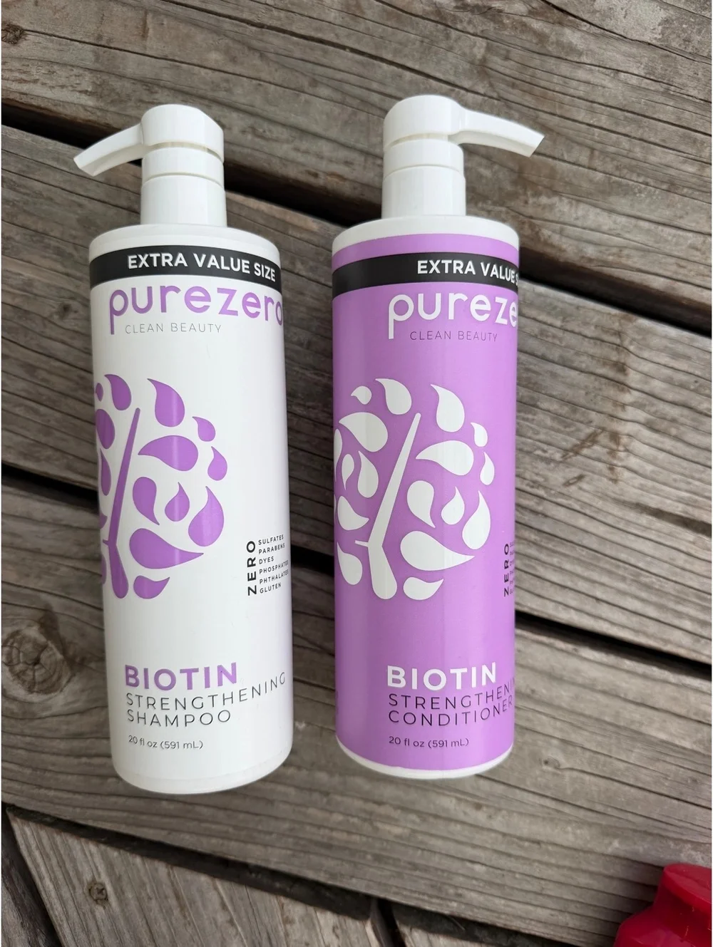 Pure Zero Biotin Strengthening Shampoo and Conditioner Set, 20 fl oz Each, Extra